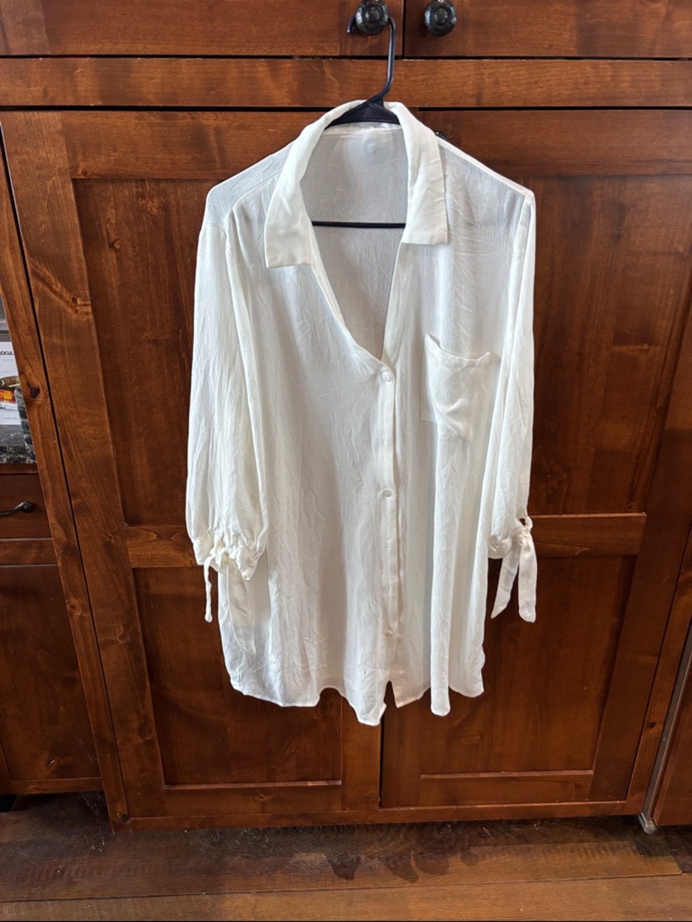 Lightweight White Button-Up Shirt with Tie Sleeves